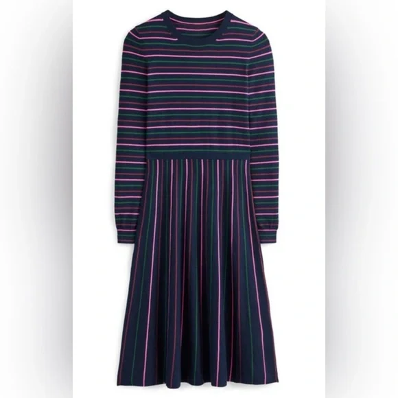 BODEN - Maria Knitted Midi Dress Navy And Pink - Picture 2 of 7